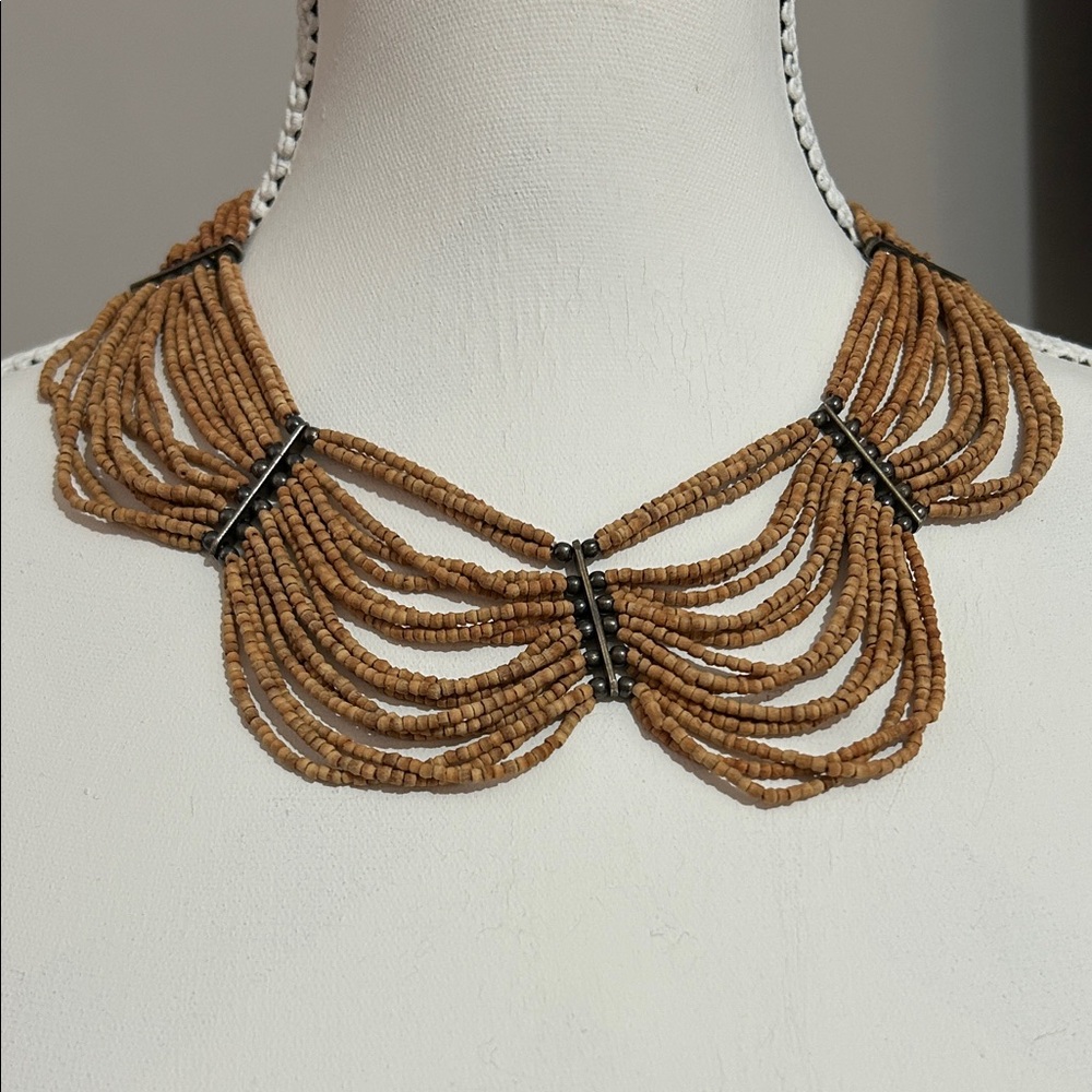 Vintage Beaded Wood Elegant Brown Choker Necklace